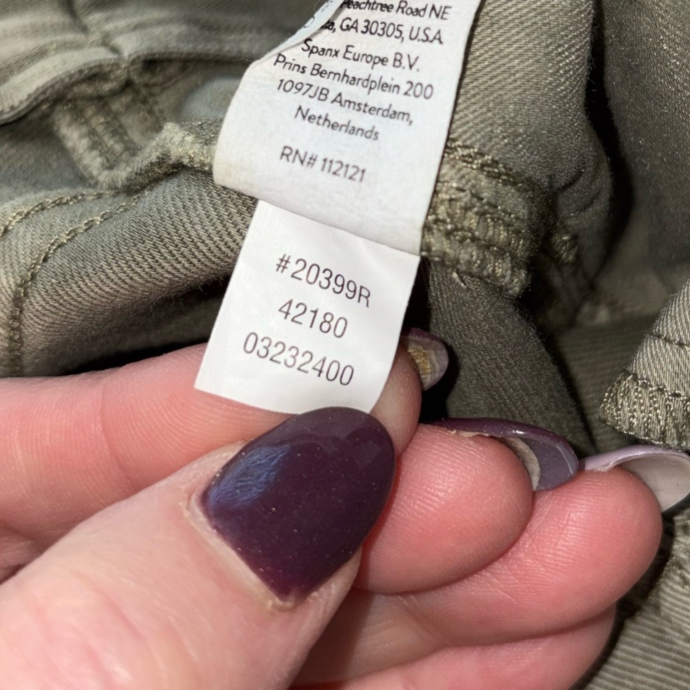 SPANX Stretch Twill Pants Olive Green High Rise Pull On Patch Pocket Medium - Picture 5 of 6